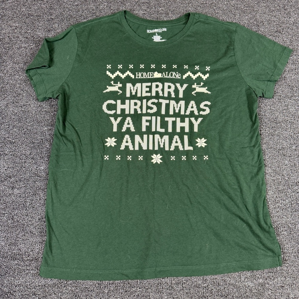 Home Alone Merry Christmas Ya Filthy Animal Green Graphic T-Shirt Mens L 806200